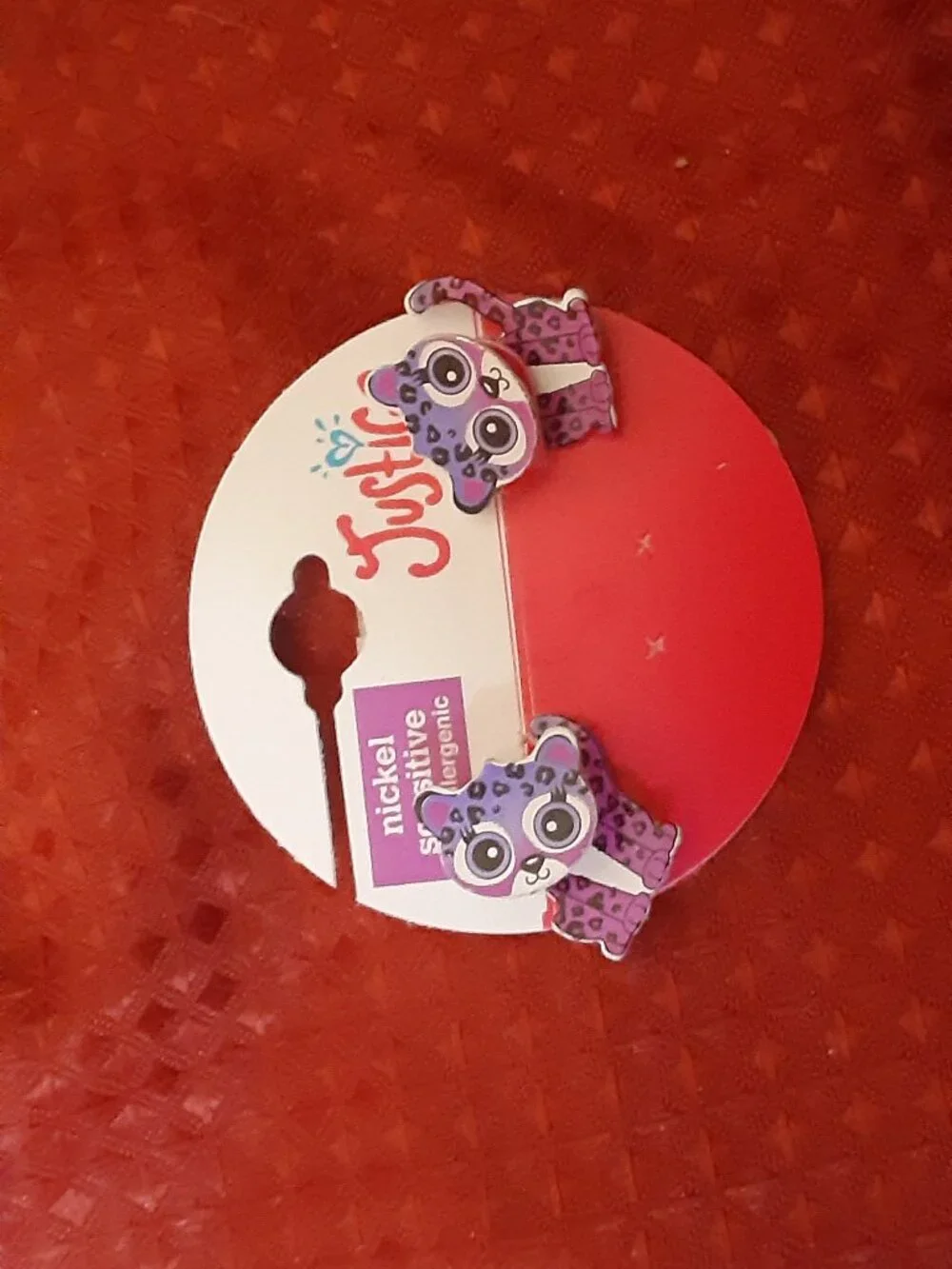 Justice Purple Kitty Earrings